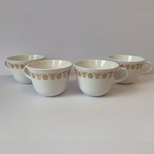 4-Vtg Corelle Livingware Corning Coffee Tea Mugs Cups Gold Butterfly USA 8oz